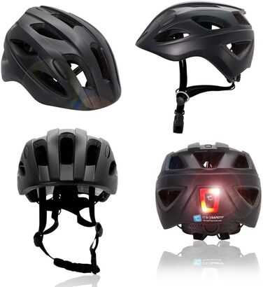 Дитячий велосипедний шолом Crazy Safety, чорний, 54-58 см, з USB-підсвіткою, для дітей 6-12 років, для велосипеда, скейтборда, роликів, регульований