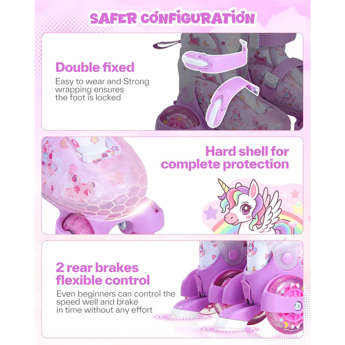 Ролики для дітей регульовані, рожеві, 24-31 розмір, для дівчаток, для занять в приміщенні та на вулиці, S(EU 28-31)