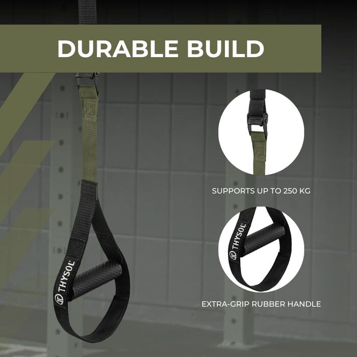 Еластичні стрічки THYSOL Pro Xtreme для фітнесу | Набір для тренувань з регульованим кріпленням для дверей | Для дому, подорожей, використання в приміщенні та на вулиці (Милитарний зелений)