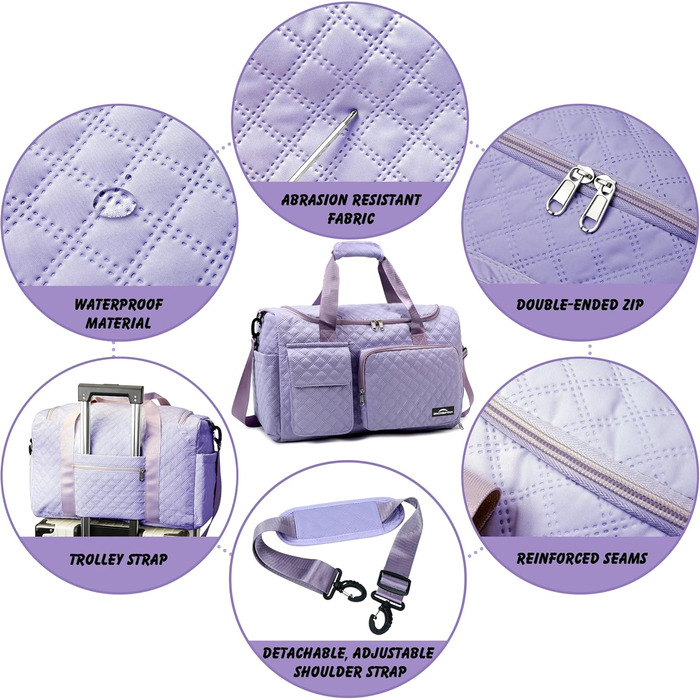 Спортивна сумка для жінок та чоловіків з відділенням для взуття та вологих речей, водонепроникна сумка для подорожей, йоги, фітнесу та плавання, колір: фіолетовий
