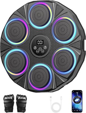 Музична боксерська машина з LED-підсвіткою та Bluetooth, настінна ціль для боксу, 9 режимів швидкості та режим підрахунку, для дорослих та дітей
