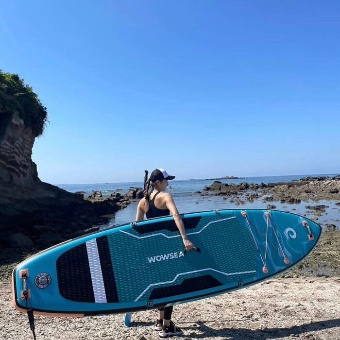 Надувне SUP-борд WOWSEA для туризму, йоги та відпочинку, комплект з насосом, веслом та сидінням, блакитний