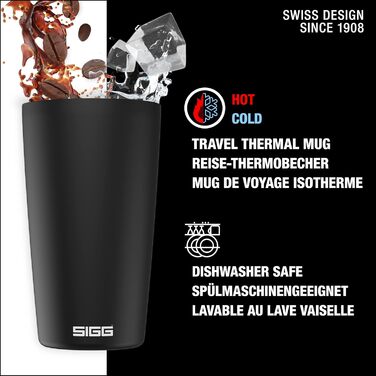 Термочашка SIGG Neso Pure Ceram чорна 0.4 л з кришкою Tritan, нержавіюча сталь 18/8, BPA-free, легка, придатна для миття в посудомийній машині