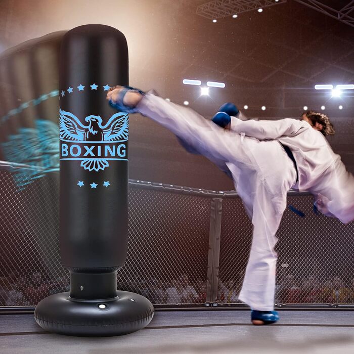 Надувний боксерський мішок для дітей 160 см з рукавичками. Підходить для карате, тхеквондо, ММА. Боксерський мішок з підставкою для дорослих та дітей.