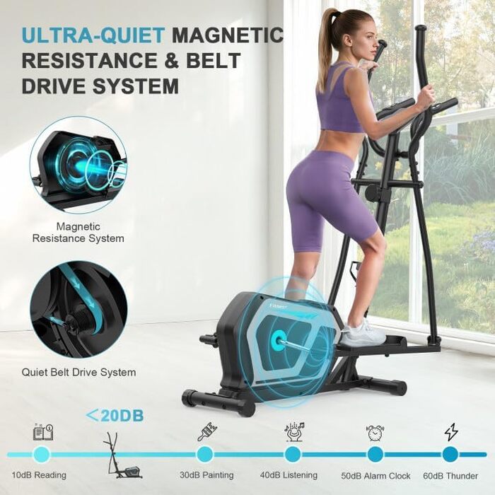 Еліптичний тренажер Crosstrainer 3-в-1 з LCD-монітором та Bluetooth, 16 рівнів опору, 6 кг маховик, до 130 кг, чорний