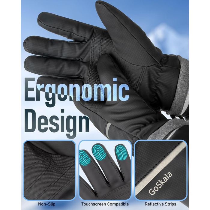 Рукавички GoSkala для жінок та чоловіків - зимові велосипедні рукавички, теплі рукавички для катання на лижах, водонепроникні, з підтримкою сенсорного екрану, спортивні рукавички для бігу, їзди, походів, чорні