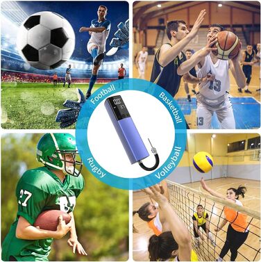 Електричний насос для м'ячів з манометром та LCD-дисплеєм (2 голки, 1 насадка) - для футболу, баскетболу, волейболу, блакитний