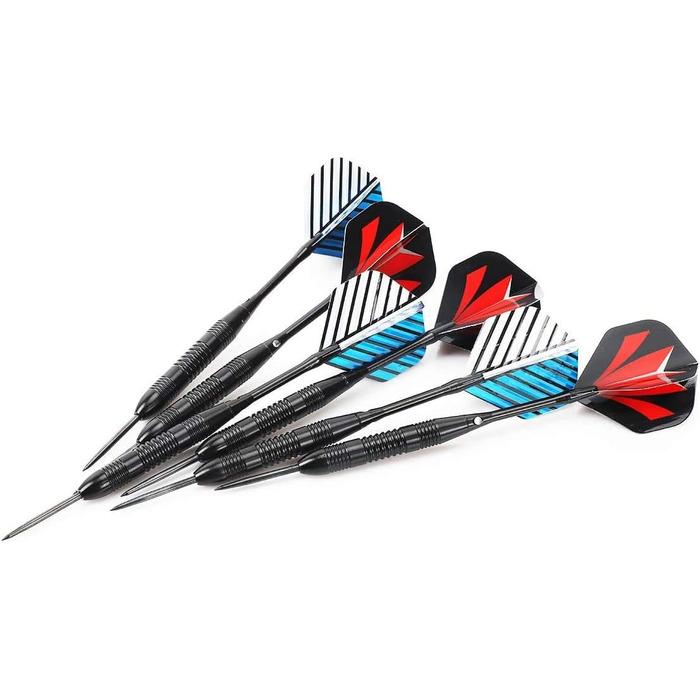 Сталеві дротики Steel Dartpfeile набір 6/12 шт. з металевими наконечниками, алюмінієвими стержнями, 18 пір'ями та гумовими кільцями - 22/23 г