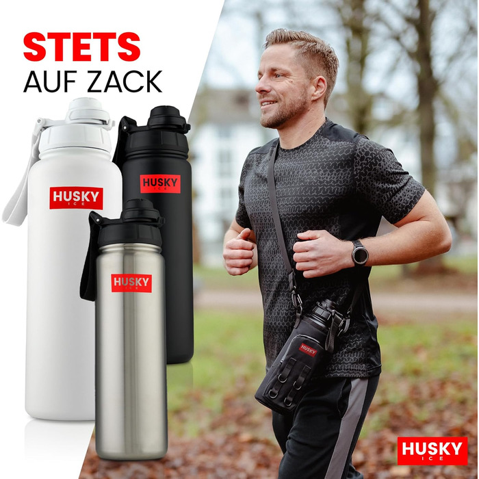 Термос HUSKY ICE 1.2 л із нержавіючої сталі, білий — пляшка для напоїв, подвійні стінки, термос, BPA-free, герметична, для спорту та активного відпочинку, з чохлом, підходить для миття в посудомийній машині