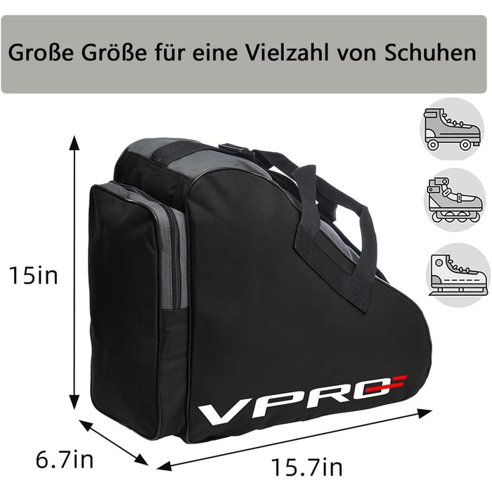 Сумка для ковзанів VPRO: для ковзанярства на льоду та роликів, з ремінцем та блискавкою, для дітей та дорослих