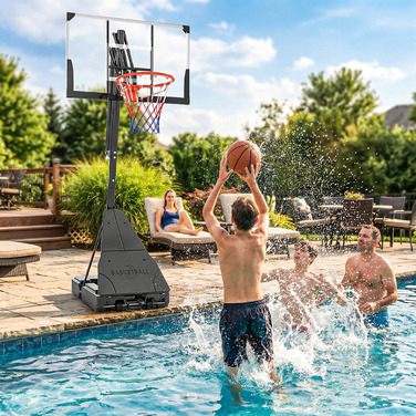 Мобільний баскетбольний кошик з регульованою висотою (2,45-3,05 м), з небитним щитом та механізмом регулювання висоти за допомогою ручки
