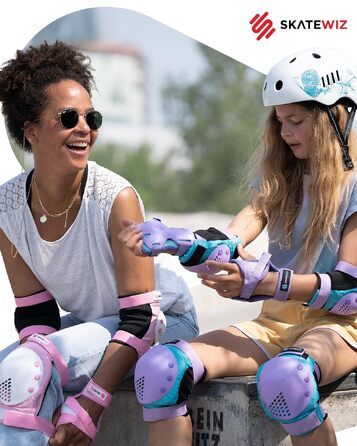 Захисний комплект для дітей SKATEWIZ SMASH (наколінники та налокітники) для роликів та скейта, розмір S, синьо-фіолетові