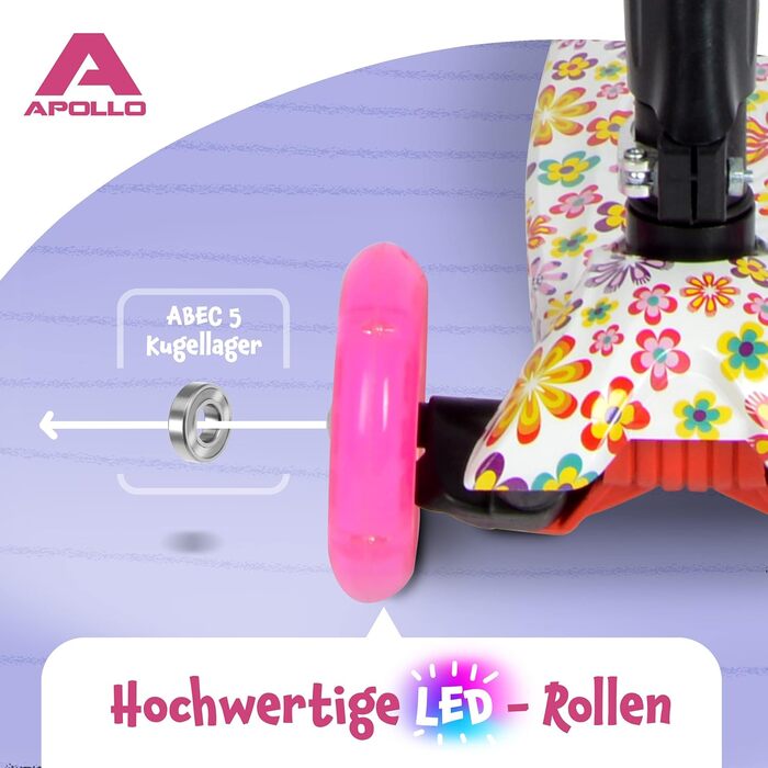 Дитячий самокат Apollo Kids Whiz із LED колесами, складаний, для хлопчиків і дівчаток від 3 до 6 років, безпечний і стійкий, самокат-трюковий