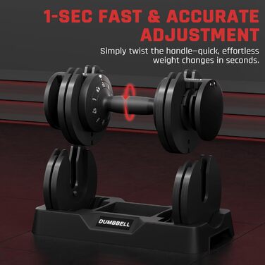 Регульована гантеля Yaheetech 15 кг, сталева, 2.5-24 кг, швидке налаштування, подвійне блокування, антиковзаюча, для дому, спортзалу, офісу