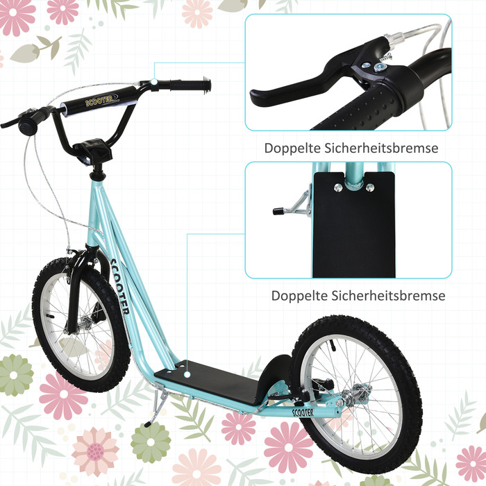 Дитячий самокат HOMCOM Скутер Складаний Kick Scooter з пневматичною шиною та ручним гальмом, Міський самокат, пригоди для дітей від 5 років, 16 дюймів | Аосом