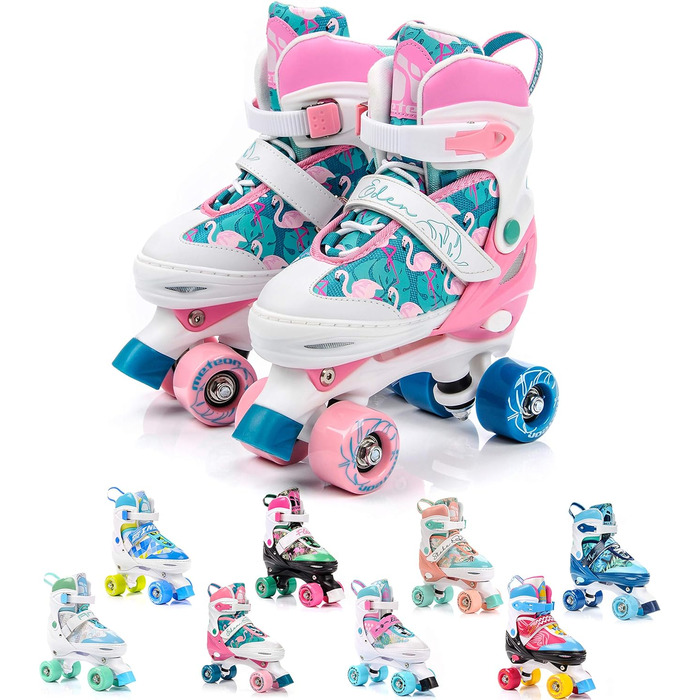 Роликові ковзани Meteor Retro - стильні ролики 80-х для дітей та підлітків. Quad skate, 5 кольорів, регульований розмір (L 39-42, Eden)