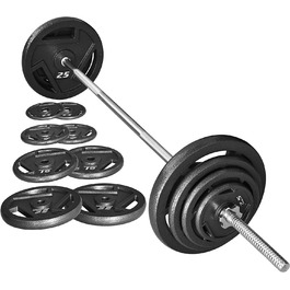 Набір чавунних стандартних гантельних дисків Signature Fitness з 1,5 м штангою та замками, 43,1 кг (38,6 кг диски + 4,5 кг штанга), стиль №3