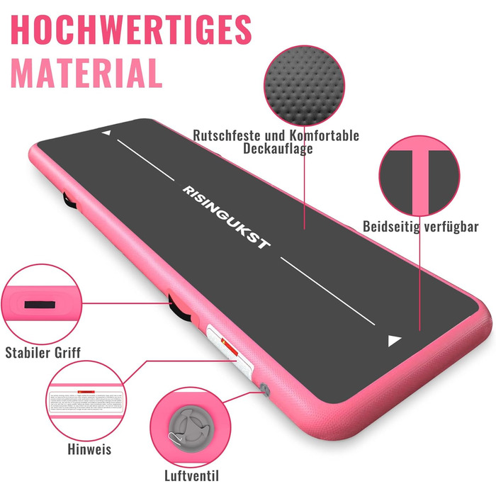 Надувна гімнастична килимок Air Matte Track для гімнастики та акробатики, 400x100x15 см, зелено-рожевий