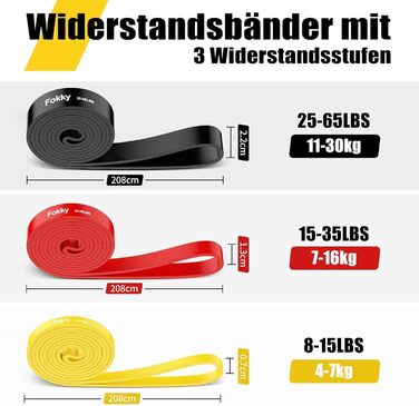 Набір еластичних стрічок для фітнесу Fokky, стрічки опору для силових тренувань, йоги та пілатесу, з дверним кріпленням та ручками