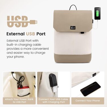 Рюкзак для дівчат-підлітків LOVEVOOK 15,6'' з USB, антивикрадальний, для школи та ноутбука, бежевий