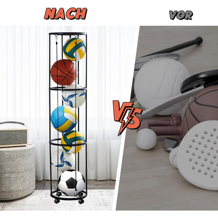 Стійка для м'ячів з колесами, настінна, 3-ярусна: для баскетболу, футболу, волейболу