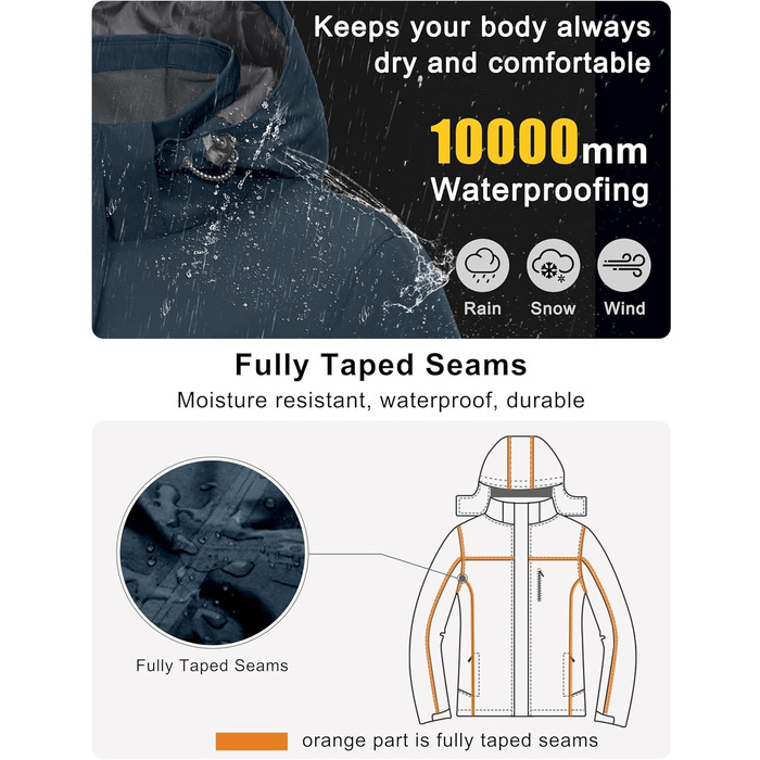 Жіноча водонепроникна куртка Little Donkey Andy - Легка дихаюча куртка-вітровка для активного відпочинку та походів, M, Синій