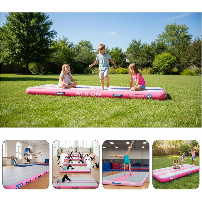 ALIFUN Гімнастичний надувний мат для гімнастики та акробатики надувний, 2м/3м/4м/6м, 10/20см заввишки, з насосом, для дому, фітнесу, тренувань, чирлідингу, басейну, рожевий, 300x100x20 см