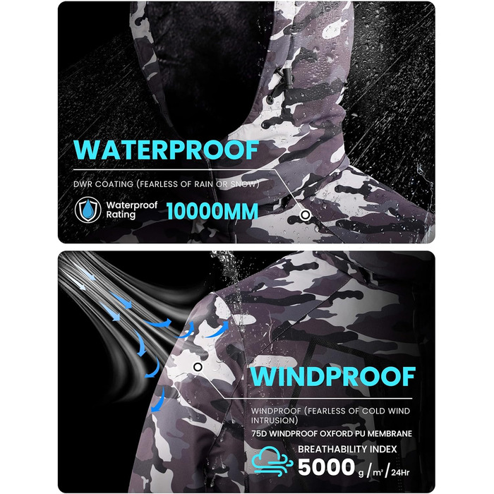 Жіноча водонепроникна куртка WULFUL для сноубордингу та лижного спорту, зимова куртка з капюшоном, камуфляжний колір чорний (XXL)