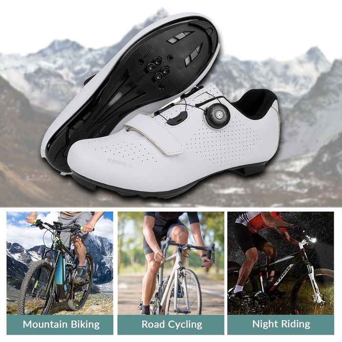 Велосипедні шкарпетки FANSU для чоловіків та жінок, велотуфлі з Delta-кріпленнями, сумісні з педалями Look SPD-SL Delta Lock та Peloton (45 EU, Білий)