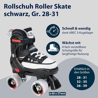 Роликові ковзани Hudora чорного кольору, регульовані, ABEC 3 Carbon, нейлонові черевики, алюмінієвий трюк, розмір 32-35, для дітей та підлітків