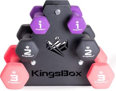 Набір гантелей KingsBox з неопрена, 3 ваги, зі стійкою, для тренувань вдома та у фітнесі