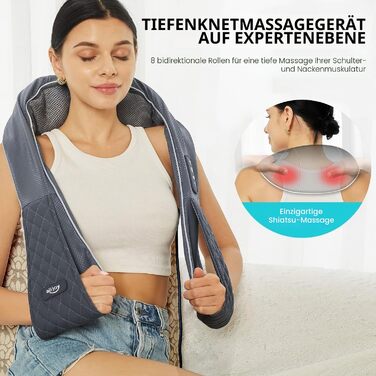 Масажер для шиї та спини з підігрівом 3D Shiatsu бездротовий для жінок та чоловіків - ідеальний подарунок для батьків