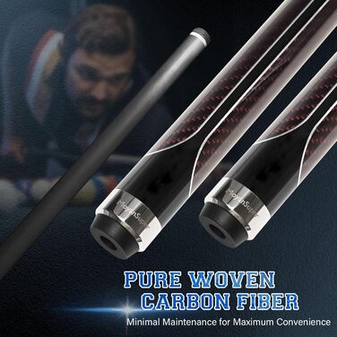 Професійний більярдний кий Billardqueue з карбону, низький кут відхилення, з кейсом та аксесуарами, 12.5 мм наконечник, 147.3 см, 567-595 г