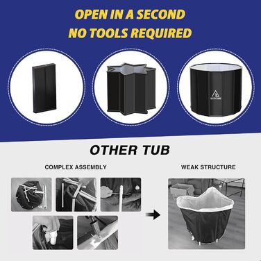 Портативна складана ванна для дорослих STARBRILLIANT (80x66 см) — крижана ванна для відновлення м'язів, SPA та загартовування, чорна, розмір L