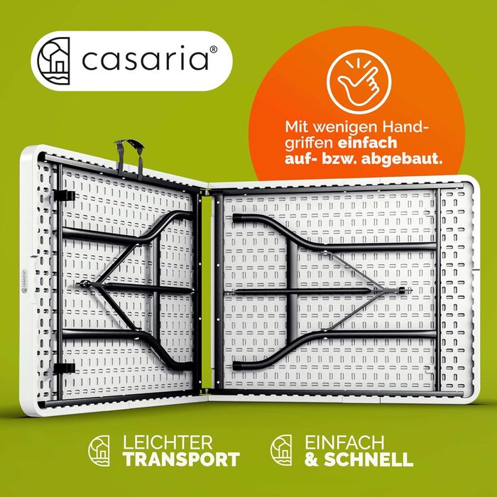 Зручний розкладний садовий стіл Casaria® 183x76 см - Білий, для саду, тераси, кемпінгу та балкону