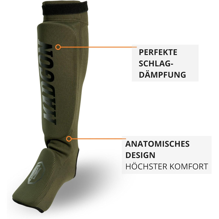 Набір захисних щитків для ніг MADGON (оливковий/чорний) L - для MMA, кікбоксингу, бойових мистецтв. 1 пара + мішок