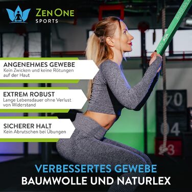 Спортивні гумові стрічки ZenOne Sports® для фітнесу (6 рівнів опору) + посібник з тренувань | Еспандери з тканини для силових вправ, розминки та реабілітації