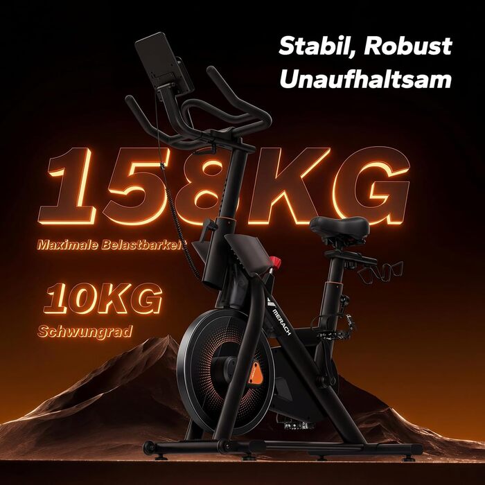 Велотренажер MERACH з магнітним опором, тихий, для дому, 158 кг, з додатком, чорний