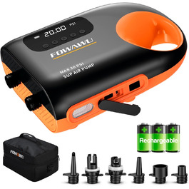 Насос FOWAWU 20PSI 12V DC для SUP, човнів та каяків: активне охолодження, автоматичне надування/здування