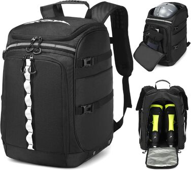 Чохол для лижних черевиків з відділенням для шолома, 65L, нейлон, рюкзак для лиж, роликів, ковзанів, чорний