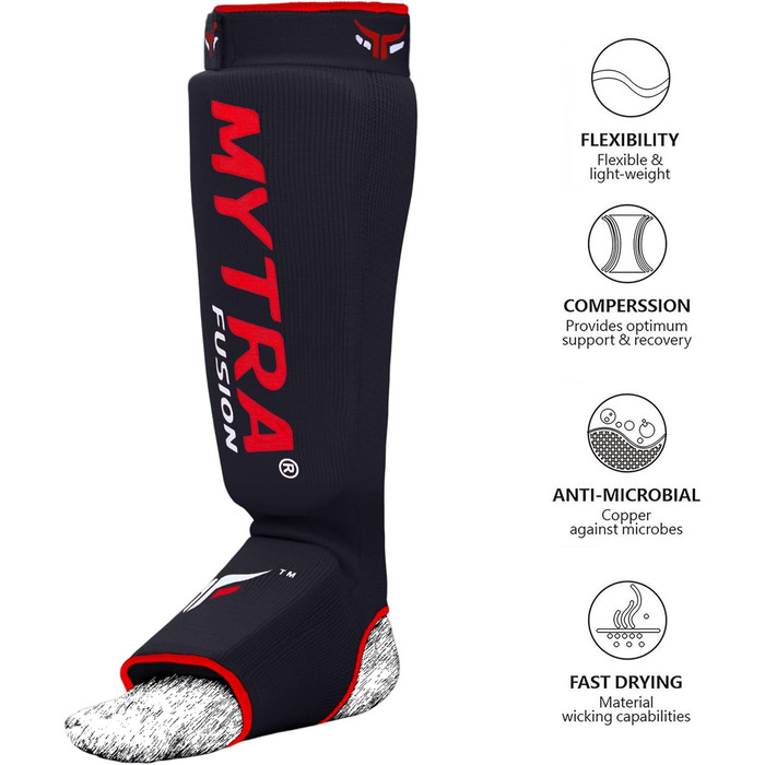 Захисні щитки Mytra Fusion для гомілки L-XL, чорні – для кікбоксингу, MMA, муай-тай, карате, кросфіту, боксу