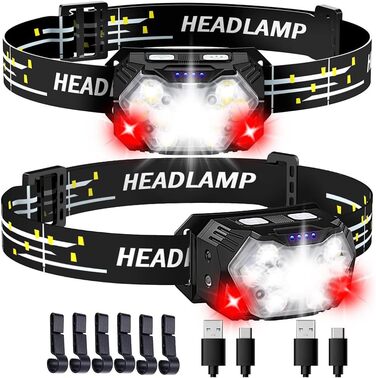 LED налобний ліхтар 5000 люмен з акумулятором, 9 LED, з червоним світлом та датчиком руху, 7 режимів, водонепроникний IPX6, для їзди вночі, кемпінгу та ремонту