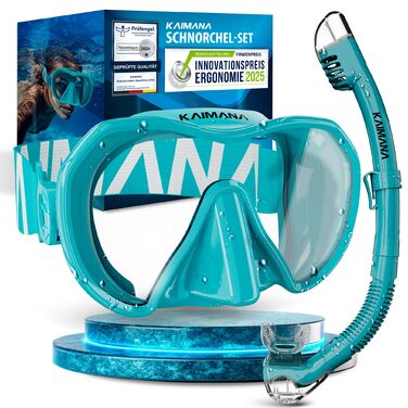 Набір для снорклінгу Kaimana AquaVision Elite для дорослих з сумкою, зручна маска для снорклінгу, альтернатива масці, синій комфортний ремінець
