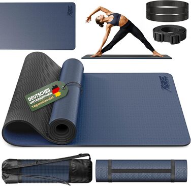 Йога мат RE:SPORT, 183x61x0.6 см, Navy-Blue/Black, без фталатів