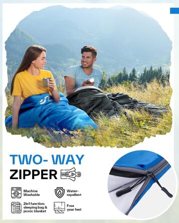 Сплячий мішок літній Sportneer 190x85 см: легкий, водонепроникний, для кемпінгу, походів, подорожей (блакитний)