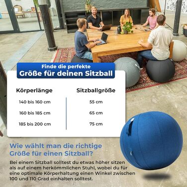 Фітбол для офісу та дому: ергономічний стілець-фітбол з міцної тканини (55 см, темно-синій)