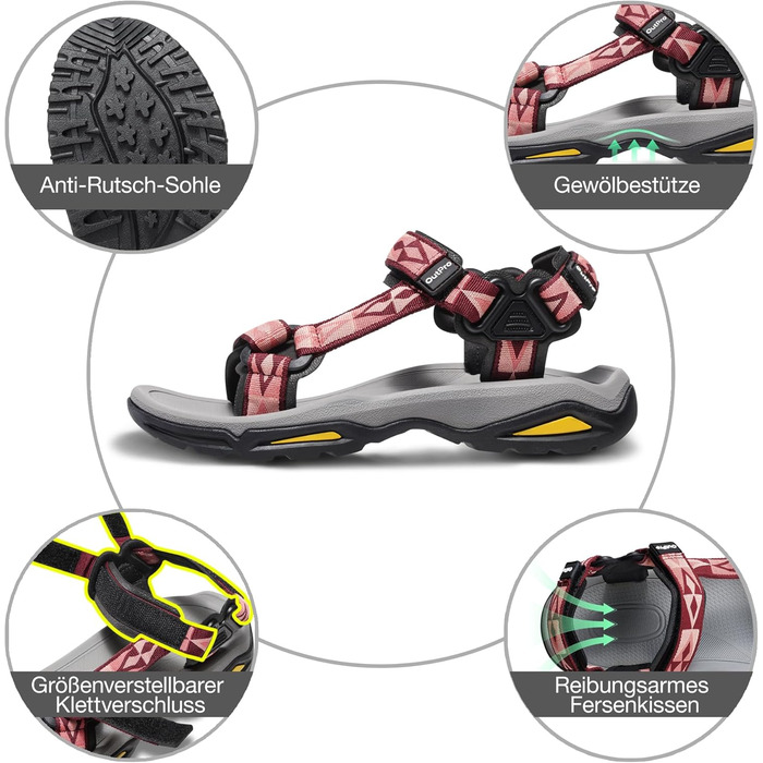 Жіночі сандалі для спорту та активного відпочинку Damen червоні 40 EU. Сандалі для трекінгу, пляжу, подорожей з підтримкою склепіння стопи. Дихаючі, зручні.