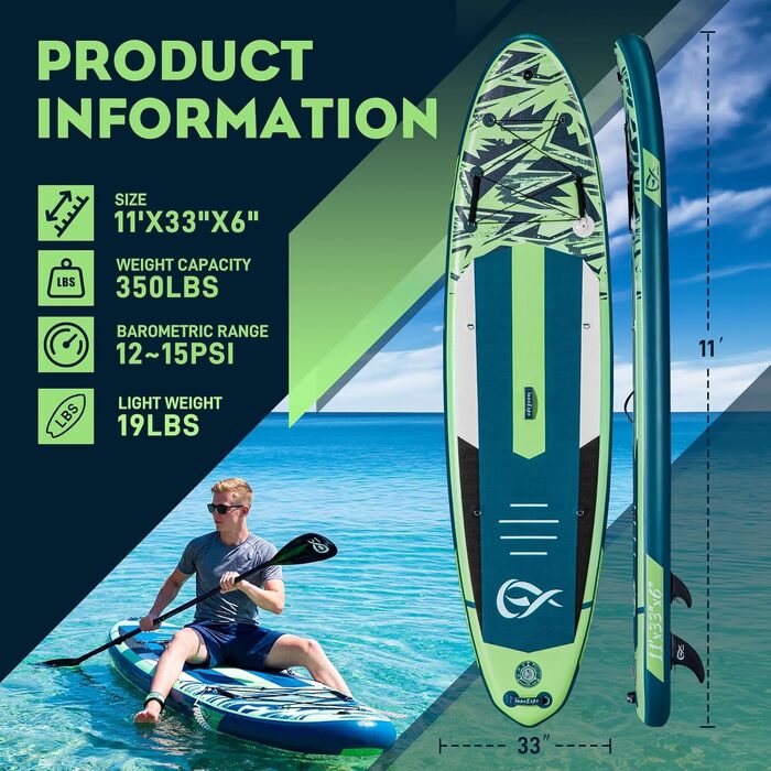 Надувні SUP-дошки InnoExpo 11' з преміум аксесуарами: стабільний дизайн, антиковзне покриття для підлітків та дорослих (з сидінням для каяка)