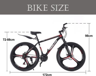Складаний гірський велосипед MTB 24 дюйми, 21-швидкісна передача Shimano, двосторонній амортизатор, легка рама, спортивний велосипед для дорослих (Чорно-червоний)