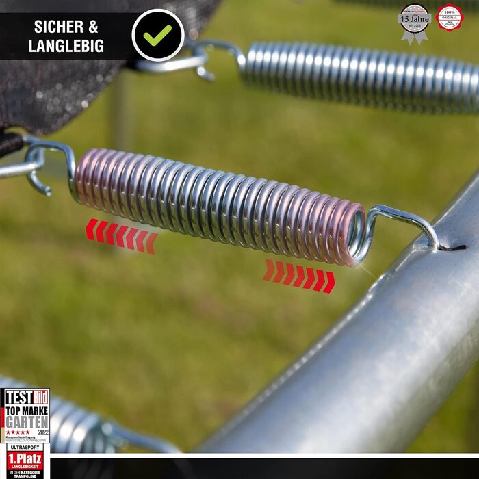 Трамплін Ultrasport SICHERSTE для дітей на відкритому повітрі Ø180-430 см, до 150 кг, з мережею безпеки та аксесуарами. Безпечний та тихий, блакитний.